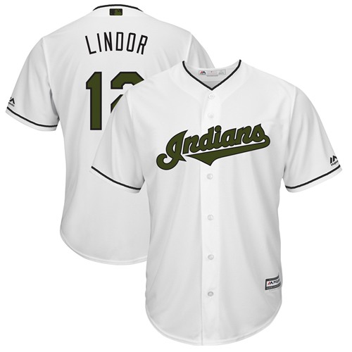 Indians #12 Francisco Lindor White New Cool Base 2018 Memorial Day Stitched MLB Jersey